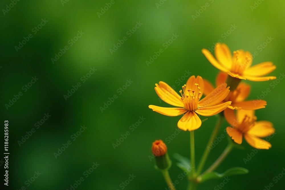 Miniature orange flowers against a rich olive green, blossoms, green, flowers Miniature orange flowers against a rich olive green, blossoms, green, flowers