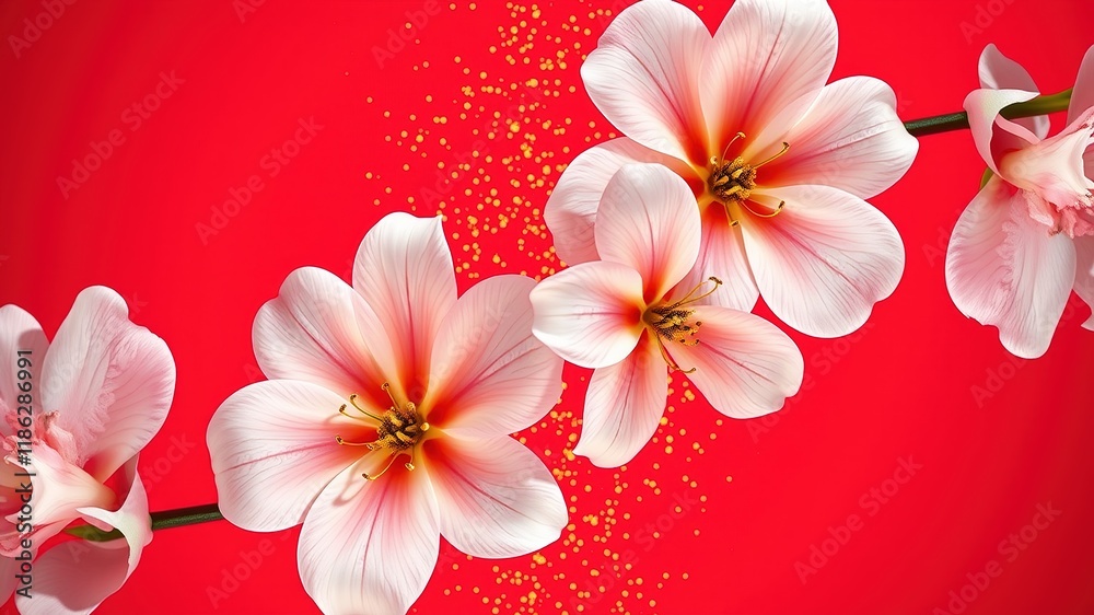 Gold Glitter Flowers Red Gradient Background AI Art, Symmetrical Design, High Quality Gold Glitter Flowers Red Gradient Background AI Art, Symmetrical Design, High Quality
