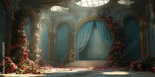 Delicate floral arch with pastel blooms on a vintage background. Perfect for weddings, maternity shoots, and event decor. Elegance and grace combined in a charming backdrop for photography.