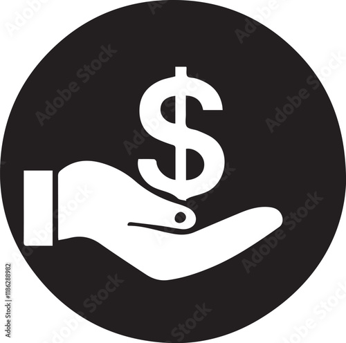 Icon of a hand holding a glowing dollar symbol, symbolizing financial insight and valuable investments. Vector illustration.
