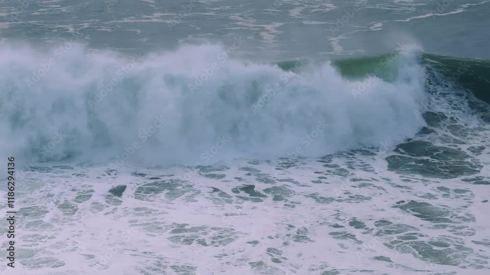 Powerful Ocean Waves Crashing with Rising Spray
