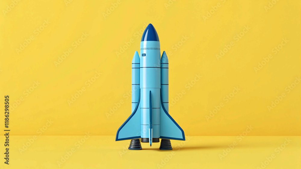 Obraz premium The dream of space exploration miniaturized in a charming blue and white toy rocket.”