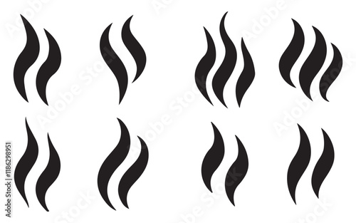 Smoke or Steam Icon set silhouette vector art on white background 