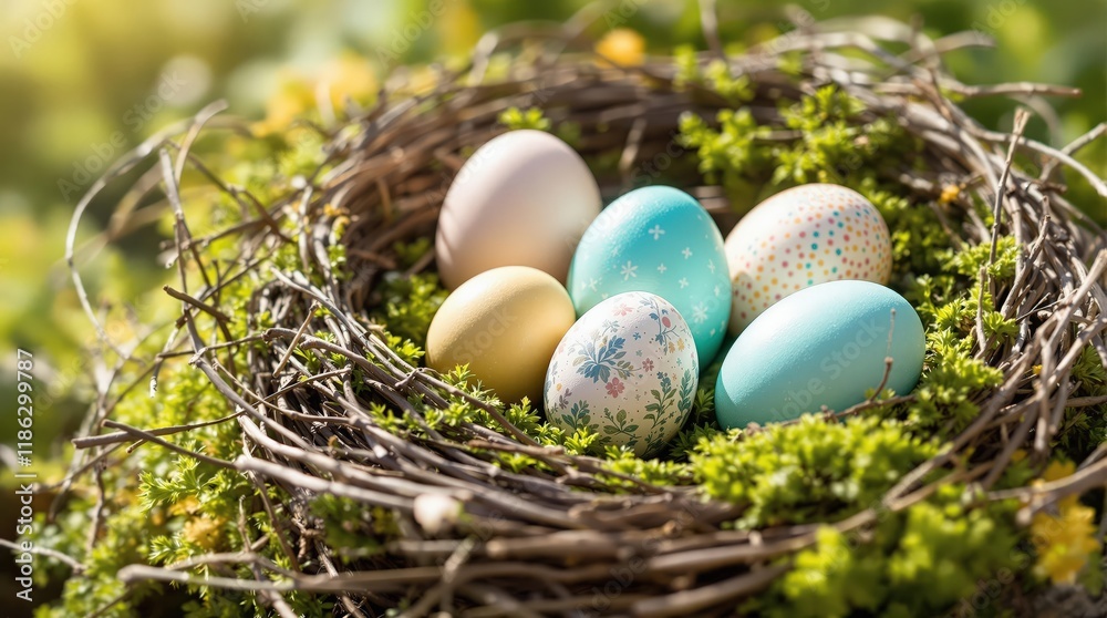 Pastel Easter eggs nestled in a bird's nest, surrounded by spring greenery. Perfect for Easter cards, blogs, and spring-themed designs. Happy Easter! Pastel Easter eggs nestled in a bird's nest, surrounded by spring greenery. Perfect for Easter cards, blogs, and spring-themed designs. Happy Easter!