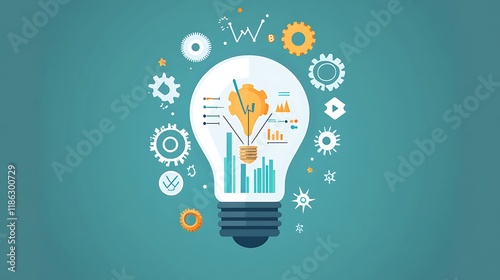 Data-driven idea lightbulb; teal background.