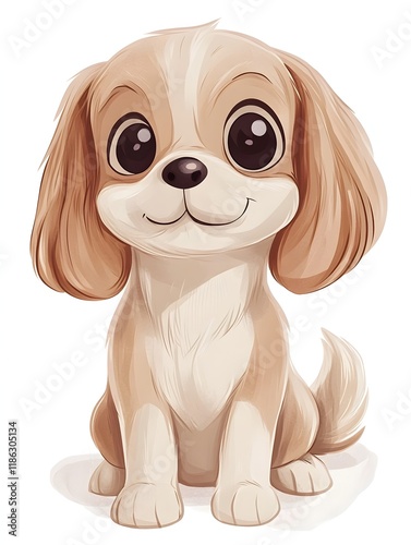 Adorable Cartoon Cocker Spaniel Puppy in Minimalist Children s Book Style with Lavender and Beige photo