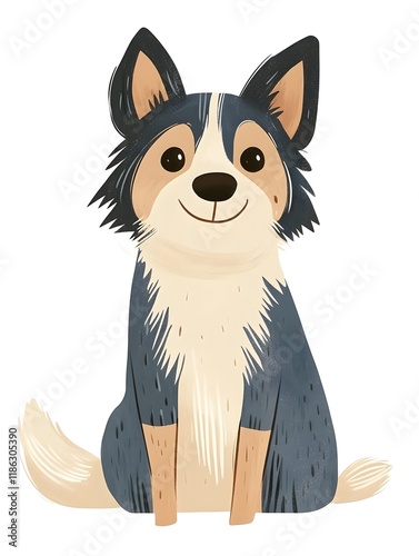 Charming Cartoon Border Collie in Minimalist Children s Book Style photo