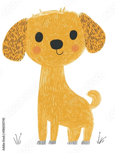 Cheerful Cartoon Poodle in Minimalist Children s Book Style with Vibrant Colors and Patterns photo