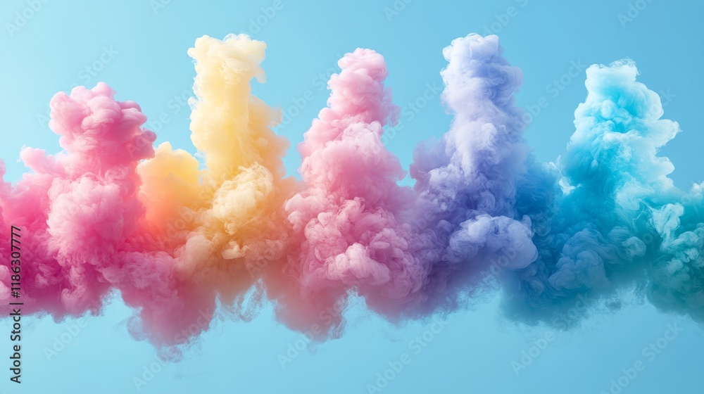 Fototapeta premium abstract creative background, colorful pastel smoke, pink blue, on light blue background, cloud smoke 