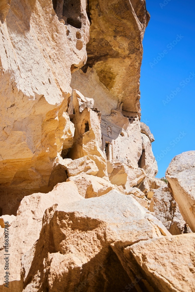 Cavushin Cave City. Buildings in tuff rocks. Dwellings and temples of ancient people. Archaeology and history. Cavushin Cave City. Buildings in tuff rocks. Dwellings and temples of ancient people. Archaeology and history.