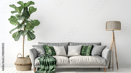 White sofa against a white wall in the modern interior of the apartment