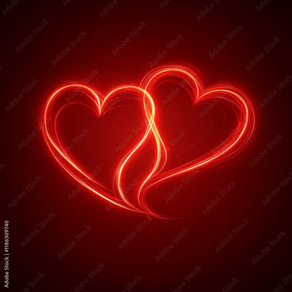 Glowing red hearts intertwined, symbolizing love and connection, create romantic atmosphere. Perfect for expressing affection and warmth in various designs Glowing red hearts intertwined, symbolizing love and connection, create romantic atmosphere. Perfect for expressing affection and warmth in various designs