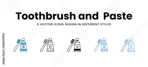 Toothbrush and  Paste icons in different style vector stock illustration