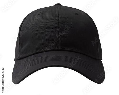  Black baseball cap isolated on a transparent background, PNG file 