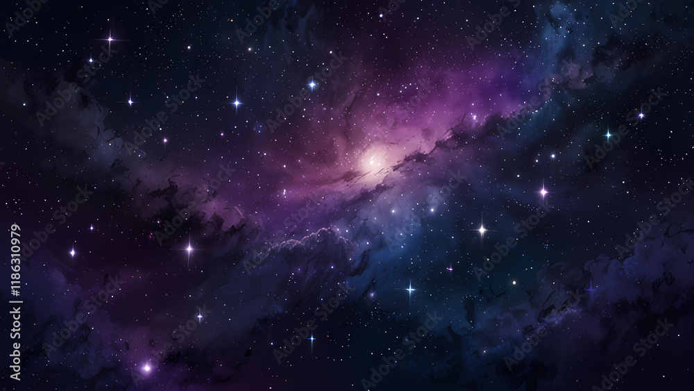 A mesmerizing abstract illustration of a starry night sky, featuring glowing stars of varying sizes scattered across a gradient of deep blue and purple hues, with soft swirls of cosmic light A mesmerizing abstract illustration of a starry night sky, featuring glowing stars of varying sizes scattered across a gradient of deep blue and purple hues, with soft swirls of cosmic light