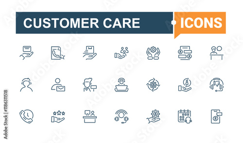 Customer Care linear icon collection. Includes thin line help, conflict, excellent, technical, call, advise and more. Minimal linear icons. Vector outline icons collection.