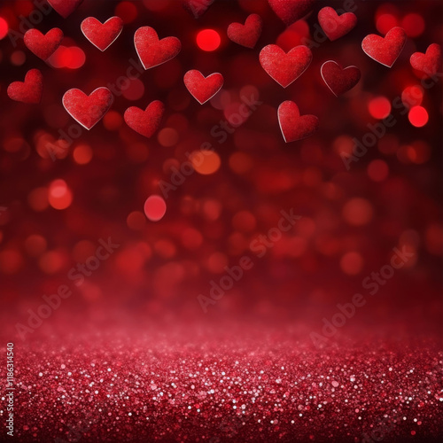dreamy Valentine Day background featuring red hearts and bokeh lights creates romantic atmosphere perfect for celebrations