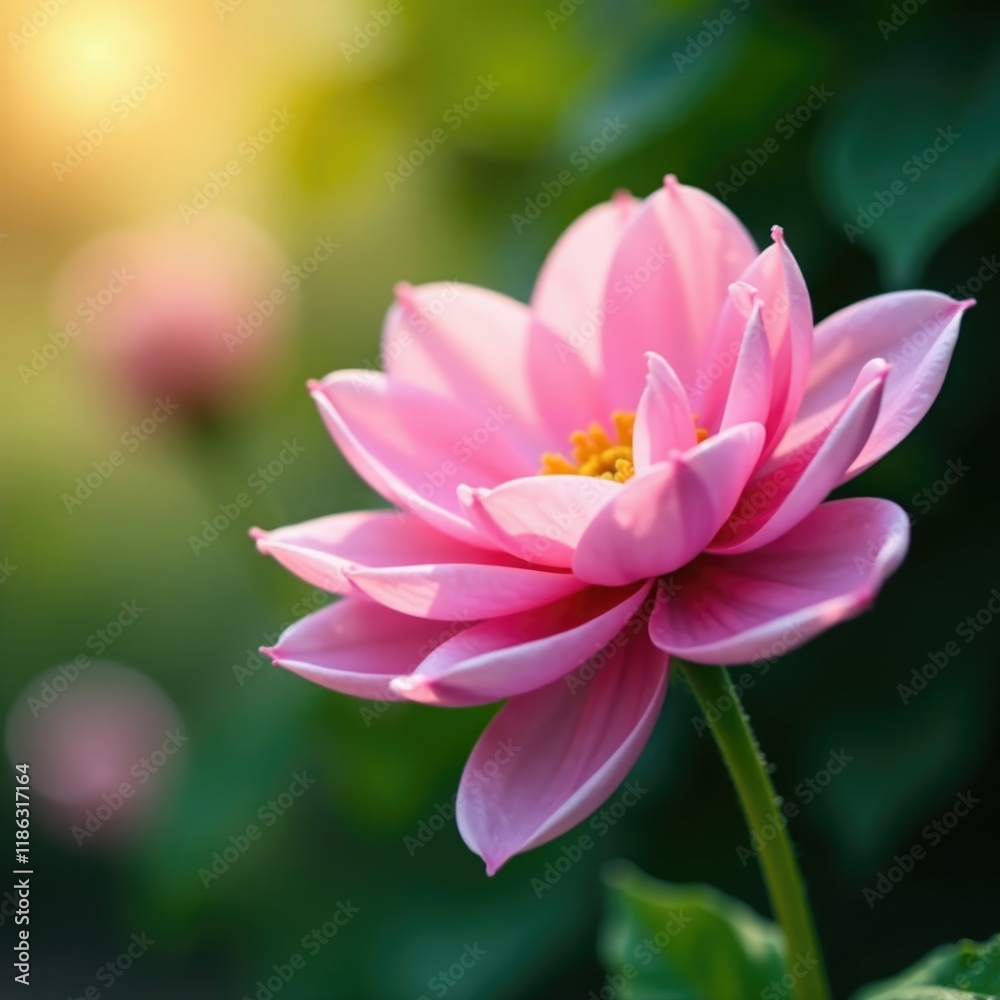 Delicate pink flower petals unfolding softly in the morning light, gentle, sun, light Delicate pink flower petals unfolding softly in the morning light, gentle, sun, light
