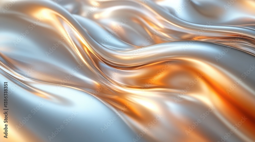 Obraz premium Abstract Background - Flowing Metallic Waves of Silver and Gold