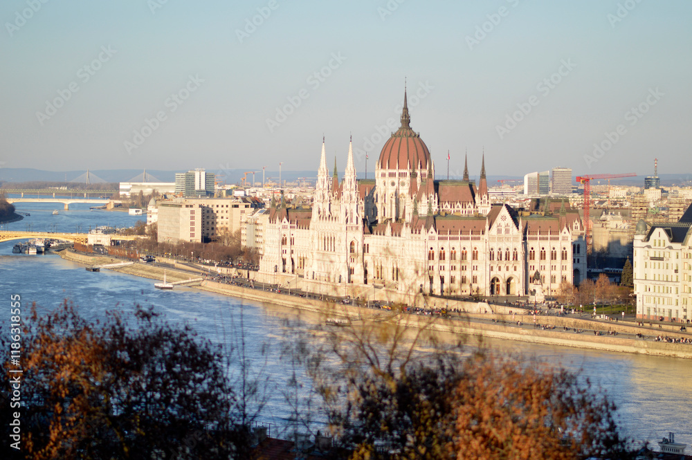 panoramic view of Budapest by the Danube river panoramic view of Budapest by the Danube river
