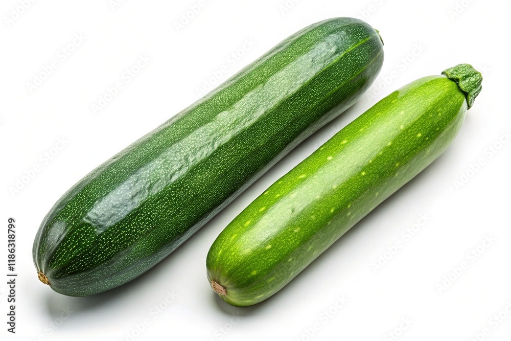 Minimalist Still Life: Green Cucumber and Zucchini on White Minimalist Still Life: Green Cucumber and Zucchini on White