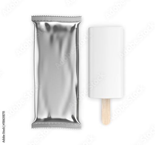 Blank stick ice cream packaging wrapper mockup template 3d illustration.