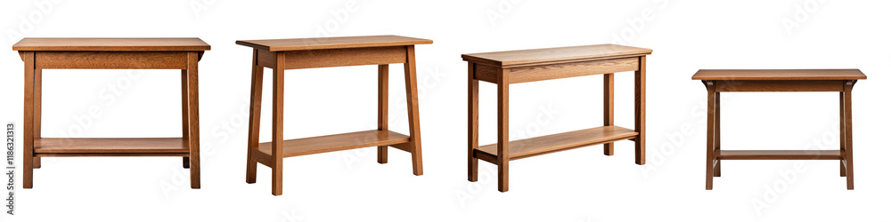 Fototapeta premium Assortment of Sophisticated Wooden Tables Desks and Workstations Ideal for Modern Home and Office Interiors Promoting Productivity and Organization