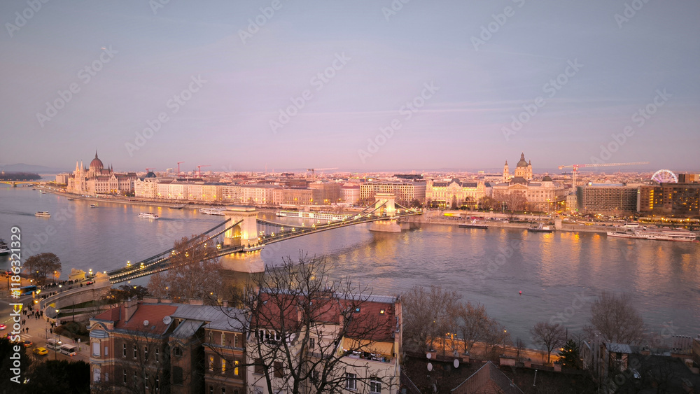 panoramic view of Budapest by the Danube river panoramic view of Budapest by the Danube river