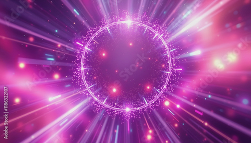 Hyperspeed Travel: Glowing purple ring with radiating light streaks, representing fast movement through space photo