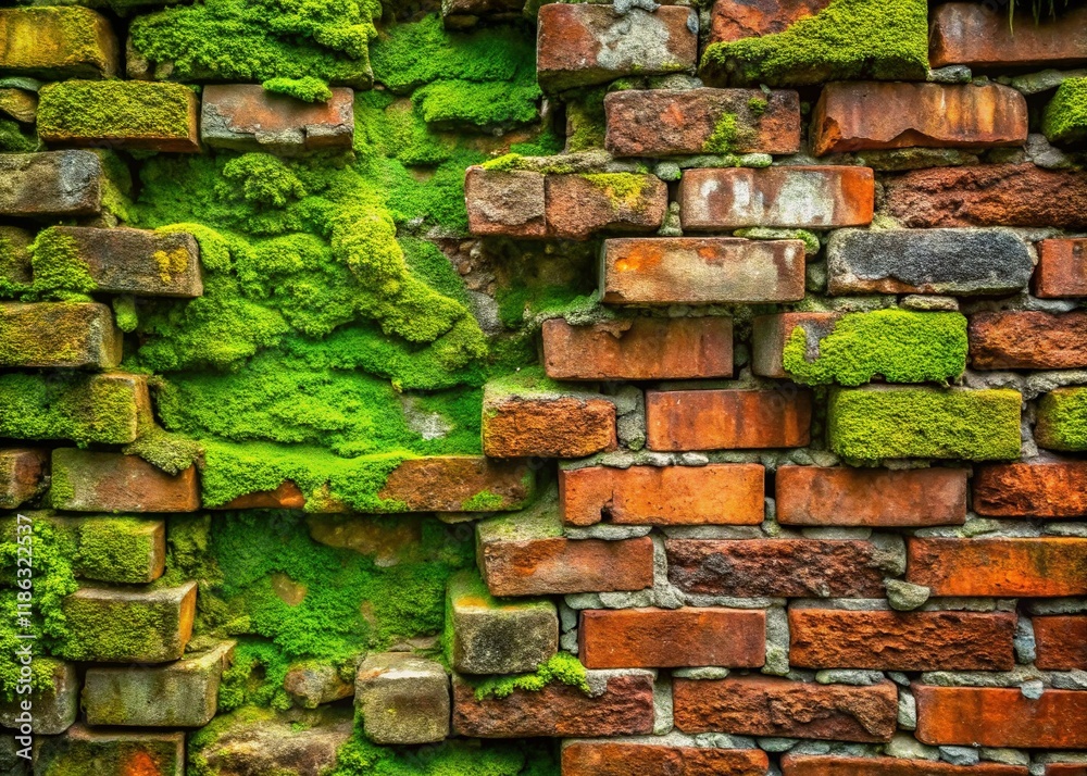 Old Weathered Mossy Brick Wall Texture Background - Copy Space Right Old Weathered Mossy Brick Wall Texture Background - Copy Space Right