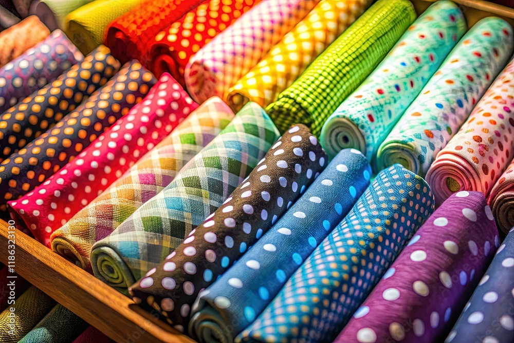 Pastel Cotton Fabric Strips: Polka Dot & Check Patchwork Textile Close-up Pastel Cotton Fabric Strips: Polka Dot & Check Patchwork Textile Close-up