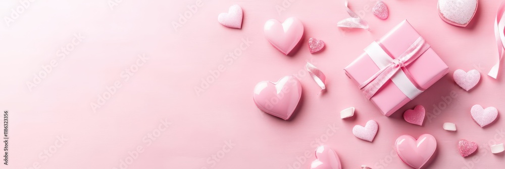 A charming pink box adorned with a delicate bow and playful hearts, perfect for holding sweet surprises on Valentine's Day. A charming pink box adorned with a delicate bow and playful hearts, perfect for holding sweet surprises on Valentine's Day.