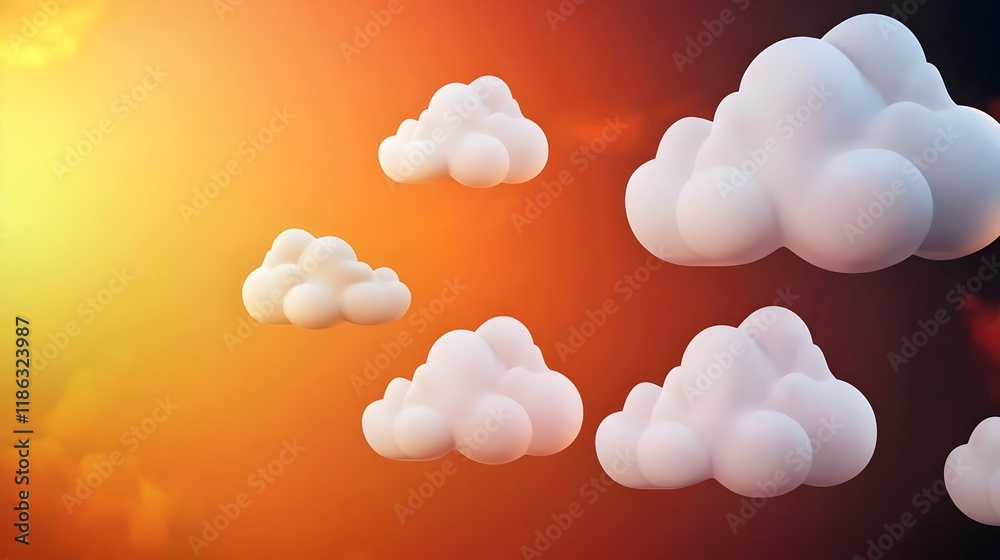 Cute 3D Clouds Sunset Orange Background Digital Art Cute 3D Clouds Sunset Orange Background Digital Art