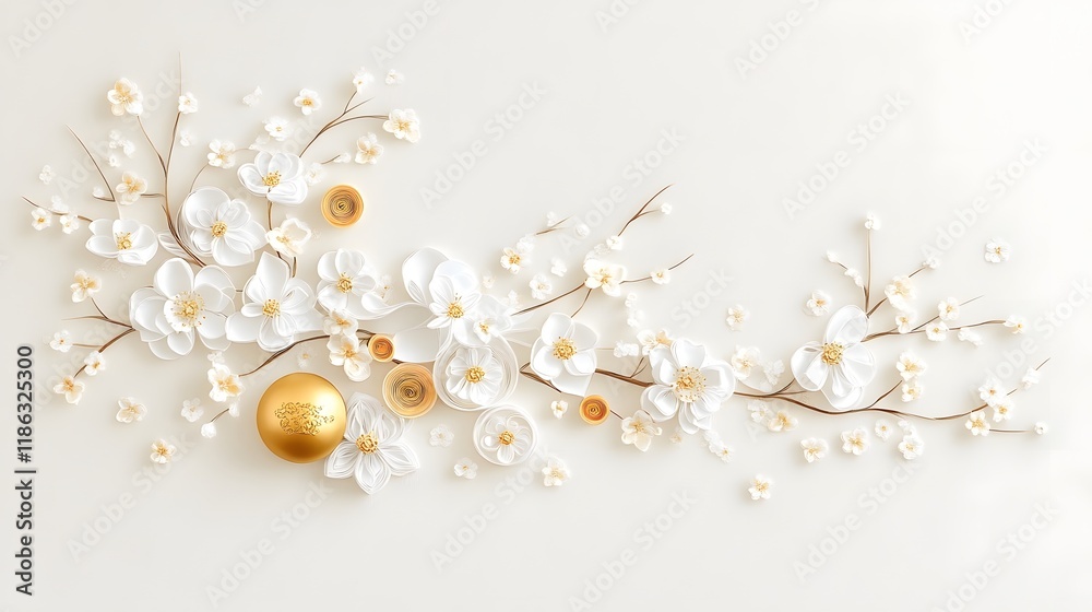 Delicate Floral Quilling Accents Framing a Golden Lunar New Year Ingot Delicate Floral Quilling Accents Framing a Golden Lunar New Year Ingot