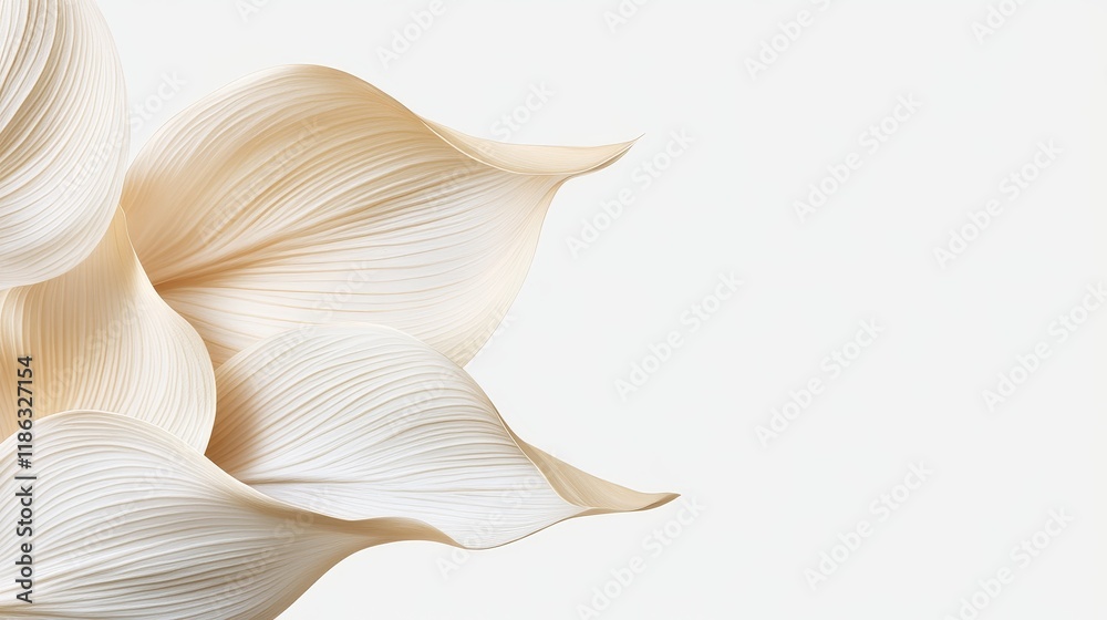 Naklejka premium Elegant Abstract Composition of Soft White Petals on a Light Neutral Background Showcasing Fluid Lines and Organic Shapes for Modern Design Projects