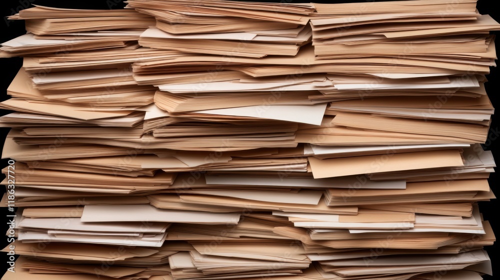 Disorganized Pile of Stacks of Different Papers on a Black Background for Office or Document Management Disorganized Pile of Stacks of Different Papers on a Black Background for Office or Document Management