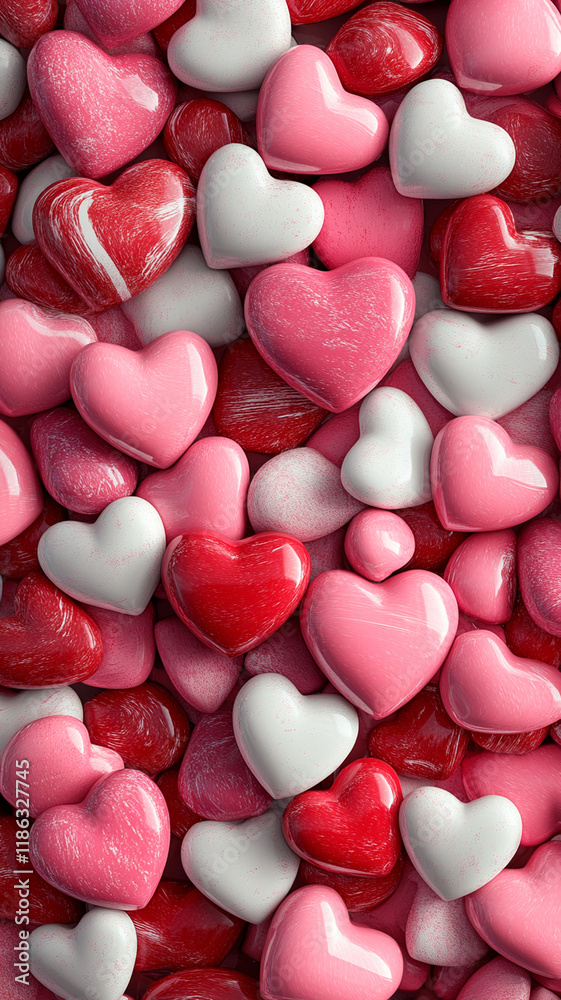 A Valentine's Day-themed background featuring an array of pink, red, and white heart-shaped candies. The candies are arranged in a pattern that creates the illusion of depth and texture. A Valentine's Day-themed background featuring an array of pink, red, and white heart-shaped candies. The candies are arranged in a pattern that creates the illusion of depth and texture.