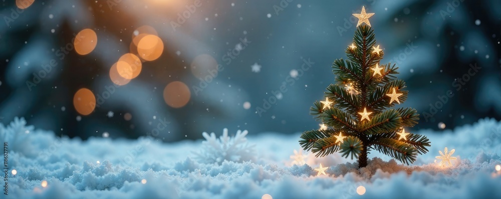 Naklejka premium Miniature tree with sparkly snowflakes and glittery ornaments, festive, winter