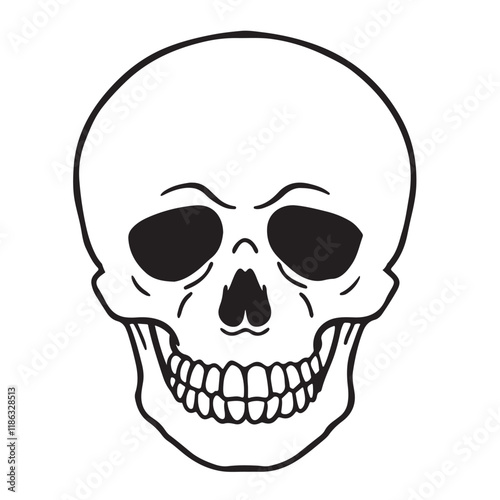 The skull icon. Black silhouette of a human skull. Vector illustration isolated on a white background for design and web.