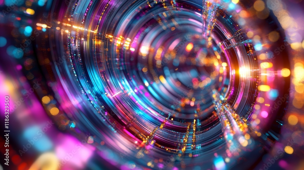 Obraz premium Abstract Swirl. Dynamic Circular Tunnel of Vibrant Colors, Lights, and Motion Trails.