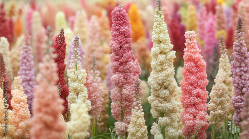 A field of quinoa, with its unique seed heads in various stages of bloom