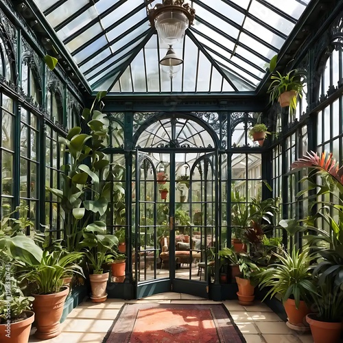 Wallpaper Mural Lush Green Plants Thrive In Elegant Glass Conservatory Torontodigital.ca