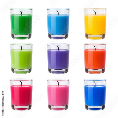 Colorful Scented Candles in Glass Holders | Home Decor, Aromatherapy, Isolated photo