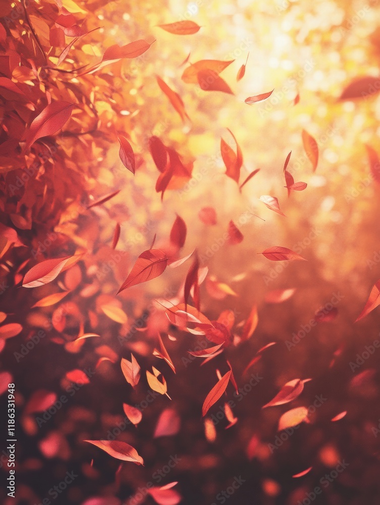 Vibrant autumn leaves gracefully fall in a serene forest setting creating a picturesque moment of natures beauty. Generative AI Vibrant autumn leaves gracefully fall in a serene forest setting creating a picturesque moment of natures beauty. Generative AI