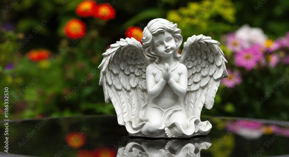 Serene angel statue with wings, symbolizing peace and protection Serene angel statue with wings, symbolizing peace and protection