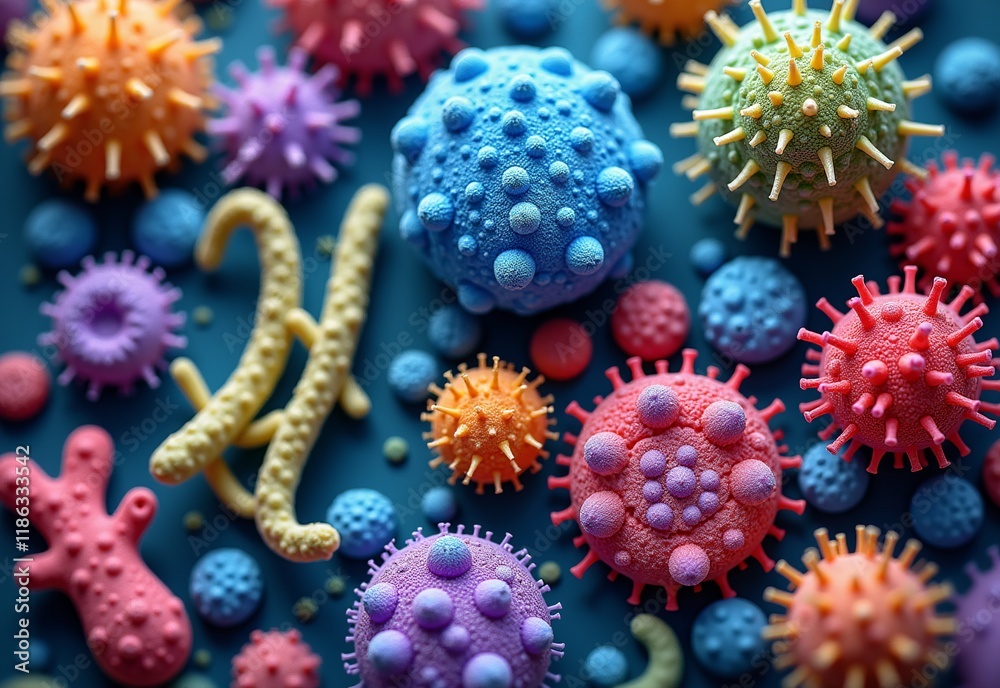 Obraz premium 色彩豊かな顕微鏡画像の細菌と微生物