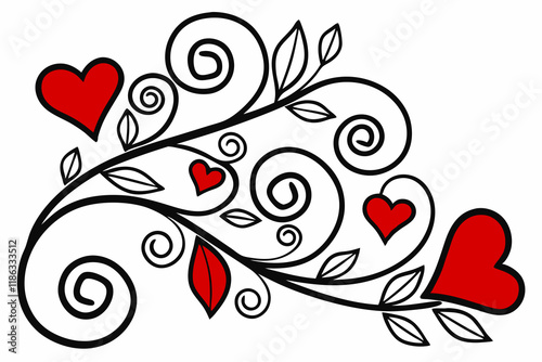 Wallpaper Mural Red hearts are interwoven with elegant black swirling vines creating a whimsical pattern Torontodigital.ca