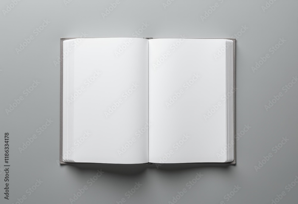 Open blank book on a gray background. Open blank book on a gray background.