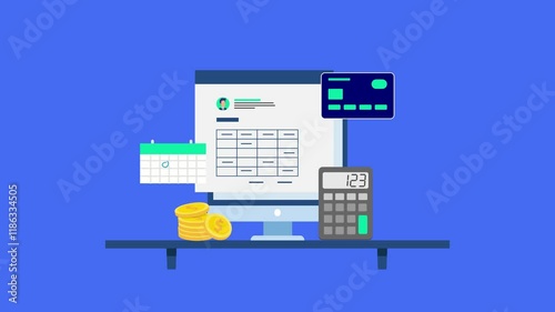online accounting, pay tax online, Wealth tax, calculating income tax, bank statement analysis, financial report, - 2d animation video