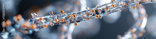 Digital Rendering of Translucent Helical Structure with Orange Nodes
